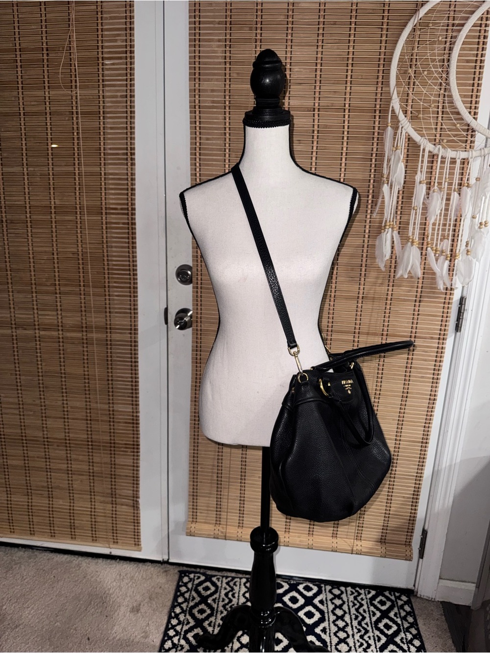 Prada Vitello Daino Leather Black Vitello with Gold Hardware - Picture 2 of 12